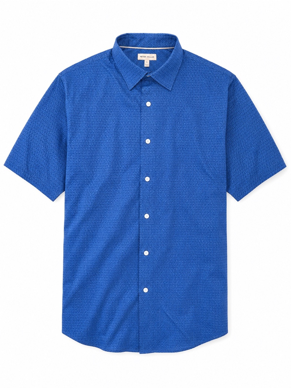 Peter Millar XL Blue Geometric Cotton Button Down Shirt Short Sleeve Preppy Golf